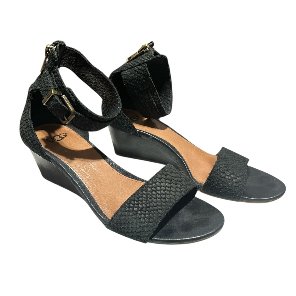 UGG Black Textured Wedge Sandals